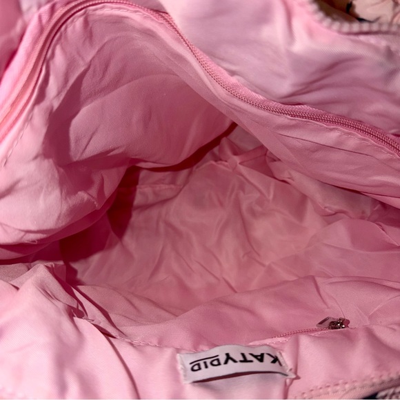 NWOT Katydid Pink Quilted Shoulder Bag with Black Bow Accents - Picture 6 of 13